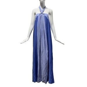 Women's Nine West Blue Colorblock Halter Neck Long Maxi Dress Beachy Size Large